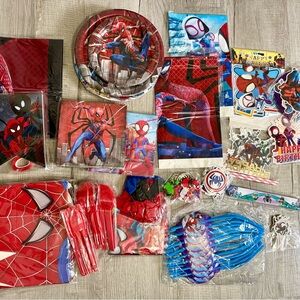 Spider-Themed Party Supplies Set - Red and Blue